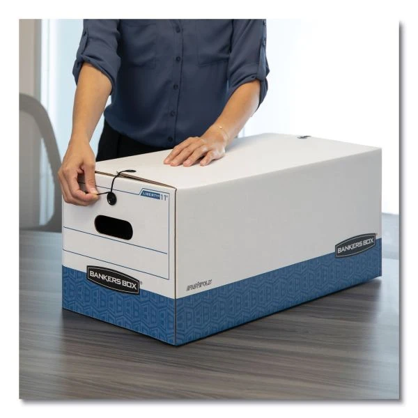 Bankers Box STOR/FILE Medium-Duty Strength Storage Boxes, Legal Files, 15.25" X 19.75" X 10.75", White/Blue, 4/Carton 8 Bankers Box STOR/FILE Medium-Duty Strength Storage Boxes, Legal Files, 15.25" X 19.75" X 10.75", White/Blue, 4/Carton - Image 6