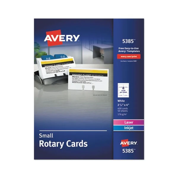 Avery Small Rotary Cards, Laser/Inkjet, 2.17 X 4, White, 8 Cards/Sheet, 400 Cards/Box 3 Avery Small Rotary Cards, Laser/Inkjet, 2.17 X 4, White, 8 Cards/Sheet, 400 Cards/Box