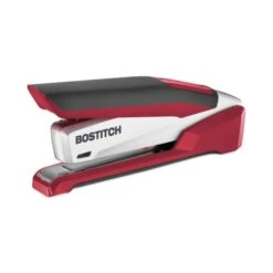 Bostitch InPower Spring-Powered Desktop Stapler With Antimicrobial Protection, 28-Sheet Capacity, Red/Silver