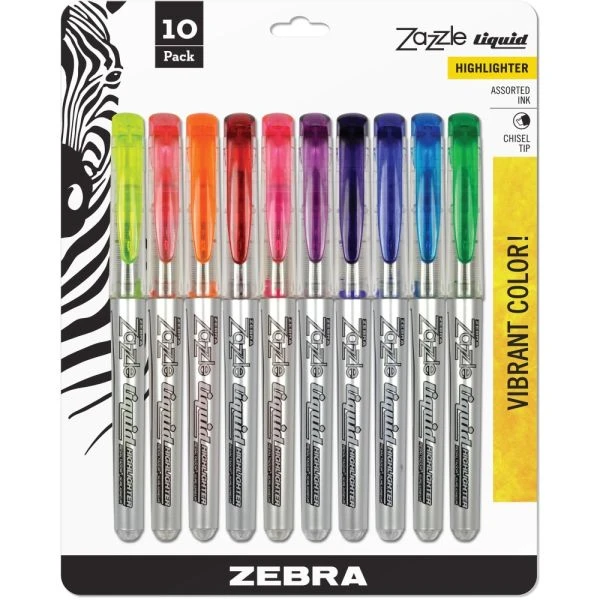 Zebra Zazzle Liquid Ink Highlighter, Assorted Ink Colors, Chisel Tip, Assorted Barrel Colors, 10/Set 4 Zebra Zazzle Liquid Ink Highlighter, Assorted Ink Colors, Chisel Tip, Assorted Barrel Colors, 10/Set - Image 2