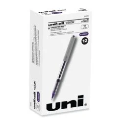 Uniball VISION Roller Ball Pen, Stick, Fine 0.7 Mm, Majestic Purple Ink, Gray Barrel, Dozen