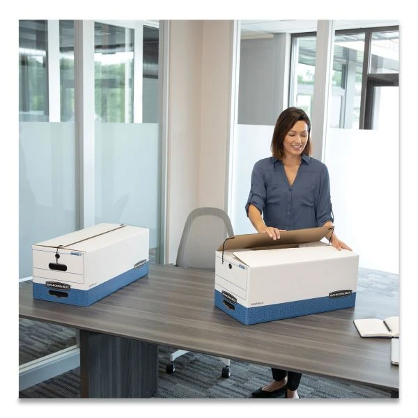 Bankers Box STOR/FILE Medium-Duty Strength Storage Boxes, Legal Files, 15.25" X 19.75" X 10.75", White/Blue, 4/Carton 6 Bankers Box STOR/FILE Medium-Duty Strength Storage Boxes, Legal Files, 15.25" X 19.75" X 10.75", White/Blue, 4/Carton - Image 4