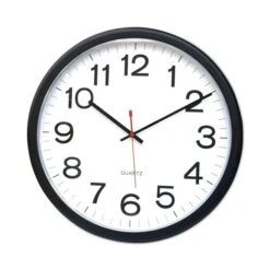 Universal Indoor/Outdoor Round Wall Clock, 13.5" Overall Diameter, Black Case, 1 AA (sold Separately)