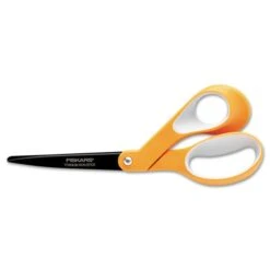 Franklin Fiskars Premier Non-Stick Titanium Softgrip Scissors, 8" Long, 3.1" Cut Length, Orange/Gray Offset Handle